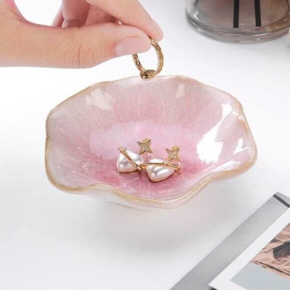 Lotus Leaf Shape Decorative Ring Tray, Small Key Bowl, Ceramic Trinket Tray Jewe - Picture 4 of 8